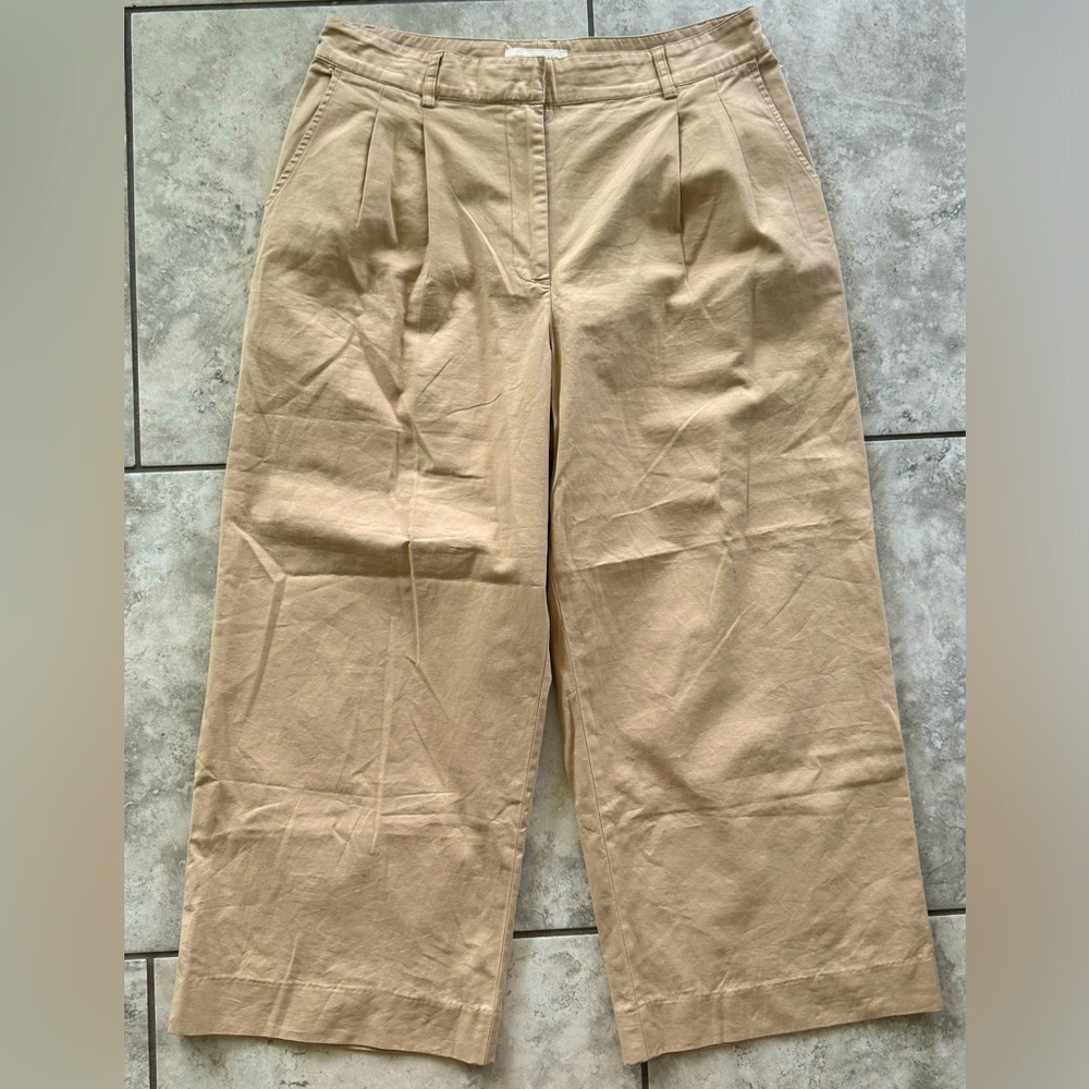 NWT Lucky Brand Pleated Wide Leg Crop Pants in Tan - size 12 - Picture 1 of 5